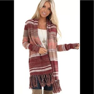 Mahogany Striped Cardigan with Tassels, size M